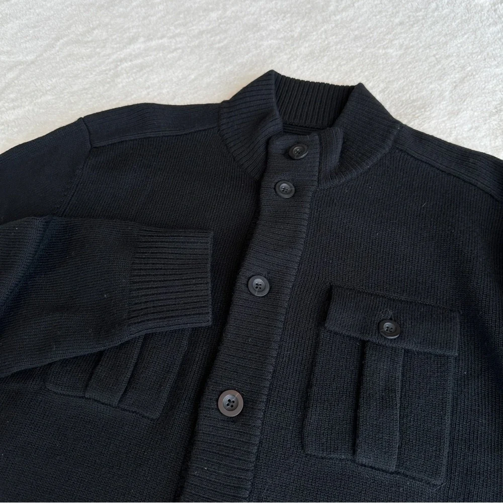 Massif NWOT Wool Black Military Knit Pockets Cardigan XL - Picture 8 of 15